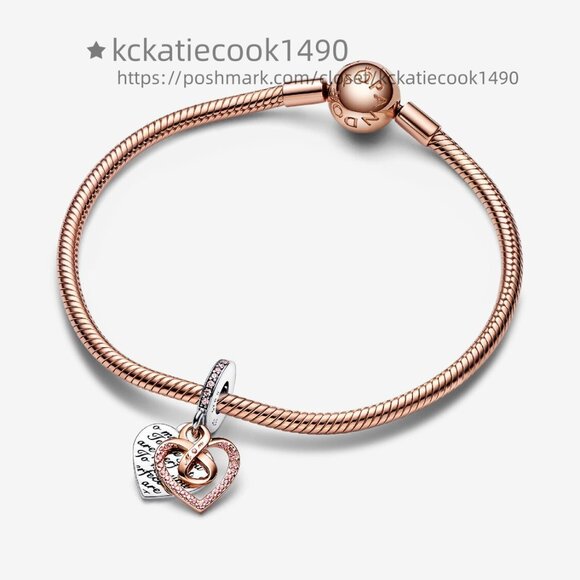 Pandora Two-tone Infinity Heart Double Dangle Charm - Picture 3 of 5